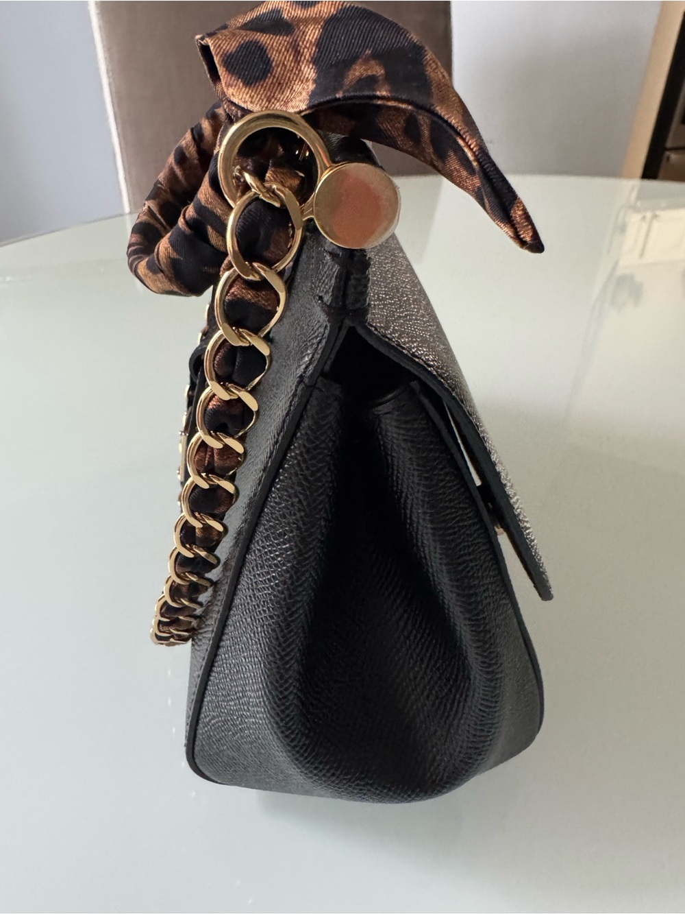 Dolce &Gabbana Leather Top-Handle Satchel with Leopard Scarf - Picture 9 of 16